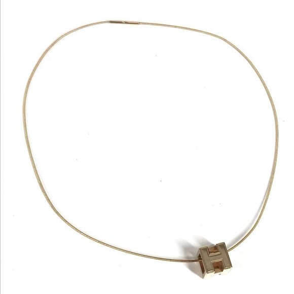 HERMES Accessories Cardue Ash H-cube H logo Necklace Metal White/Gold - Picture 3 of 9